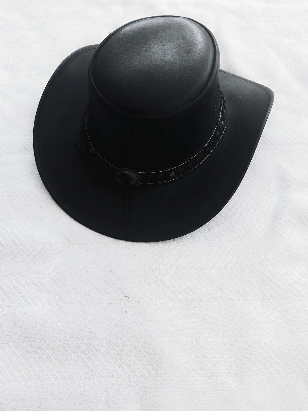 Classic Black Western-Style Leather Hat